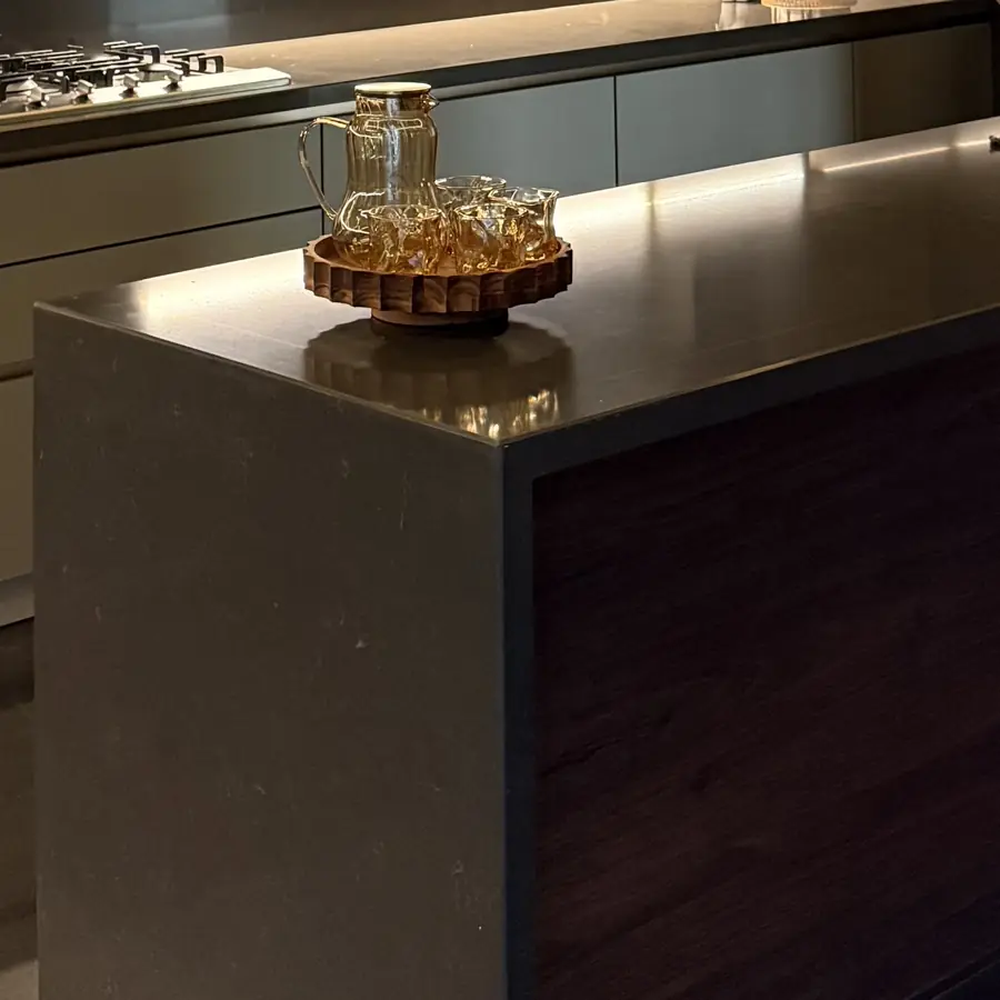 Kitchen island and stone counter in a Gurgaon builder floor