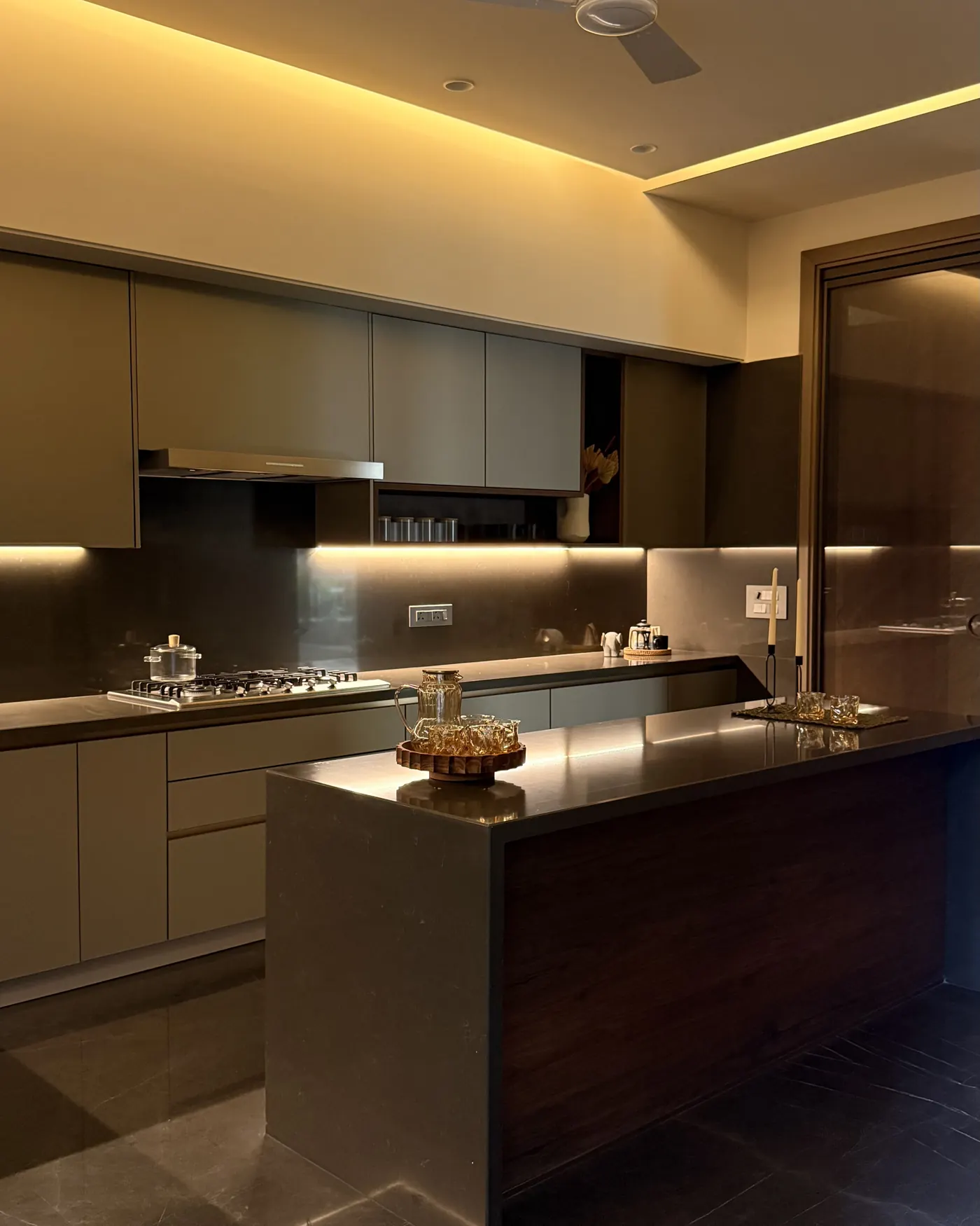 Modern kitchen with an island in a luxury builder floor in Gurgaon