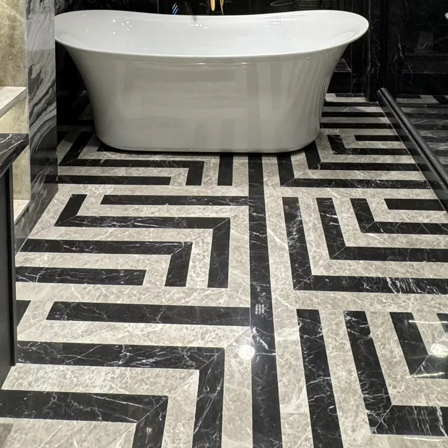 Patterned marble flooring detail in a Gurgaon residence