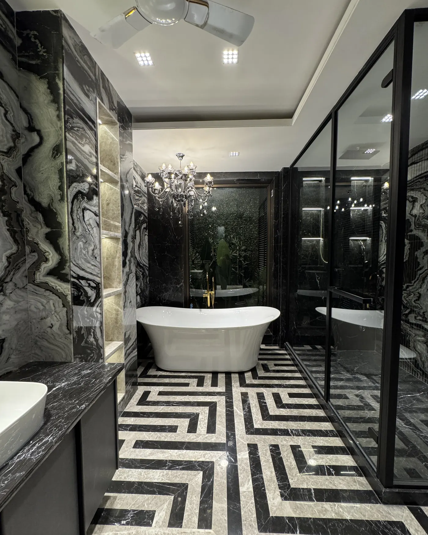 Principal bathroom with a freestanding bath in a luxury builder floor in Gurgaon